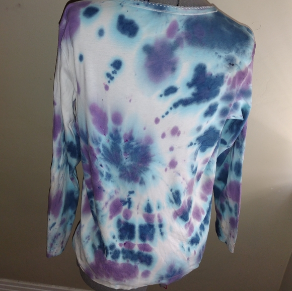 Tie Dye Long Sleeved Shirt, Blue Tie Dye Shirt, Blue Purple Tie Dye Blouse - Picture 15 of 16